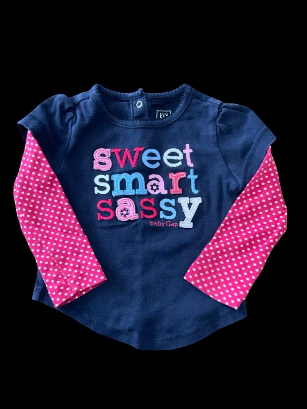 🌻10/$25 - Navy/Pink "Sweet, Smart, Sassy" Embroidered Long Sleeve Tee